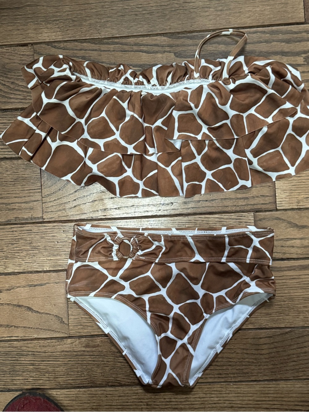 Janie and Jack Brown and White Giraffe-Print Ruffle Bikini